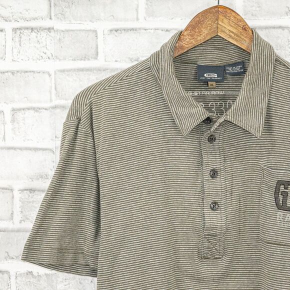 G Star RAW Short Sleeve Polo Shirt Green Striped Cotton XL - Picture 6 of 9